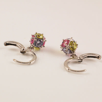 ✨ Elegant Multicolor Crystal Hoop Earrings  Silver-Tone | Premium Finish | Lightweight & Stylish