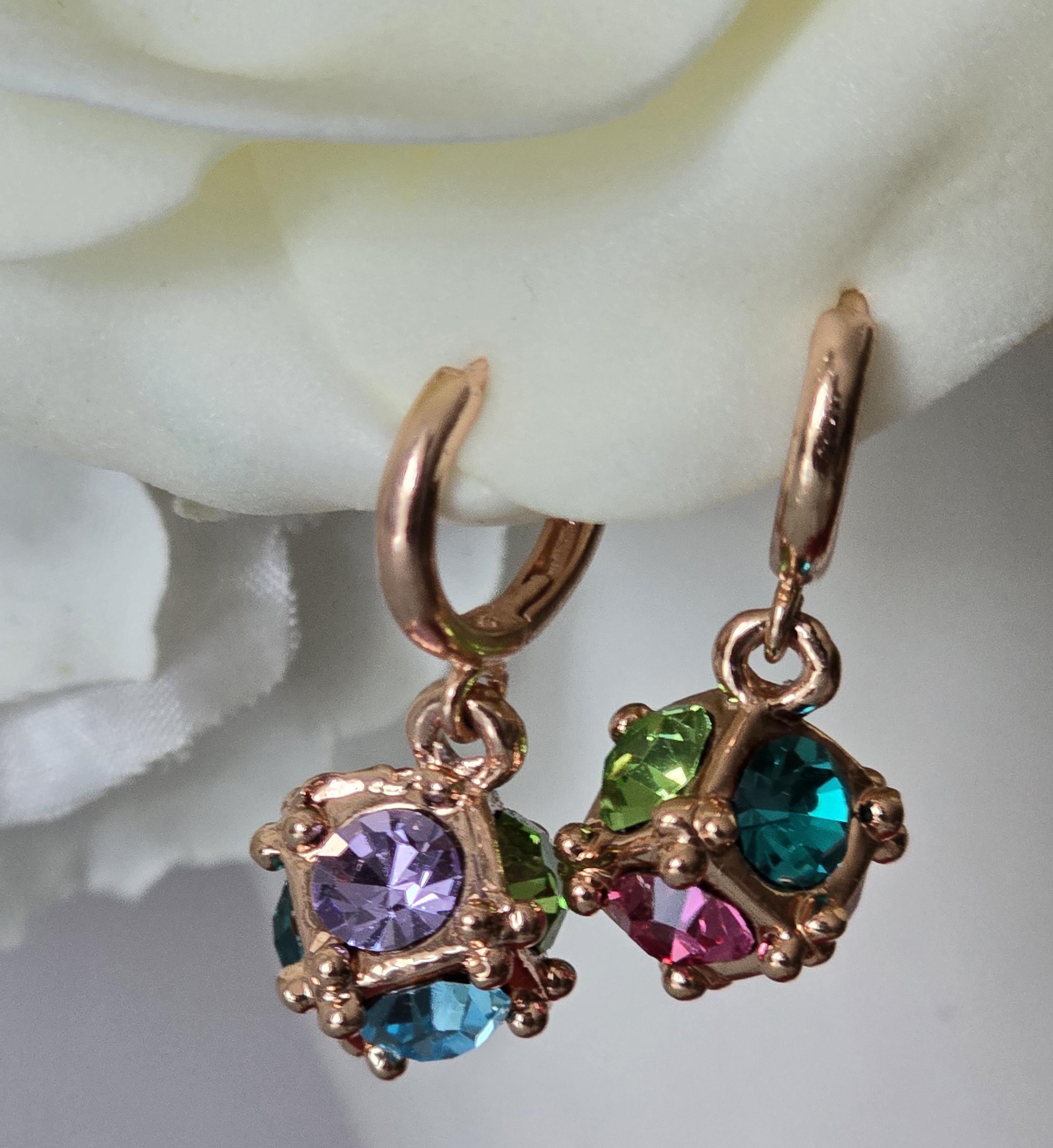 ✨ Elegant Multicolor Crystal Hoop Earrings  Silver-Tone | Premium Finish | Lightweight & Stylish