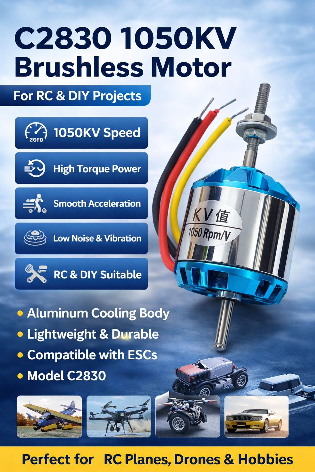 🚀 C2830 1050KV Brushless DC Motor High-Performance Power for RC &amp; DIY Projects