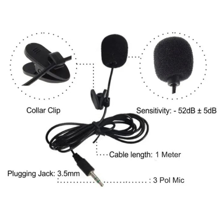 Mini Collar Clip-On Lavalier Microphone 1.5M Cable 3.5mm - YouTube, Interviews, Vlogging