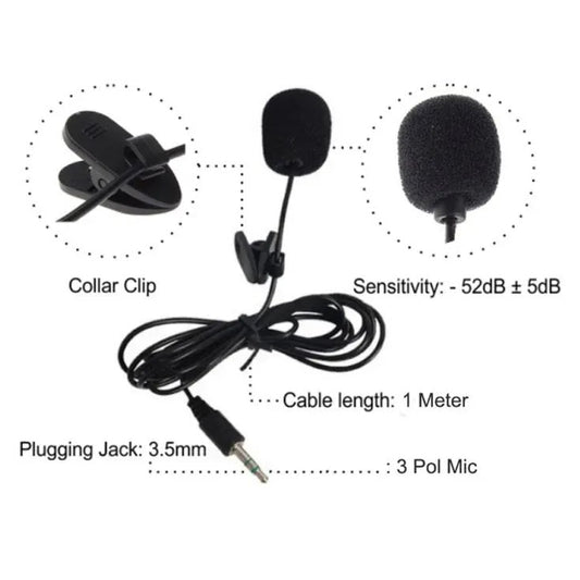 Mini Collar Clip-On Lavalier Microphone 1.5M Cable 3.5mm - YouTube, Interviews, Vlogging