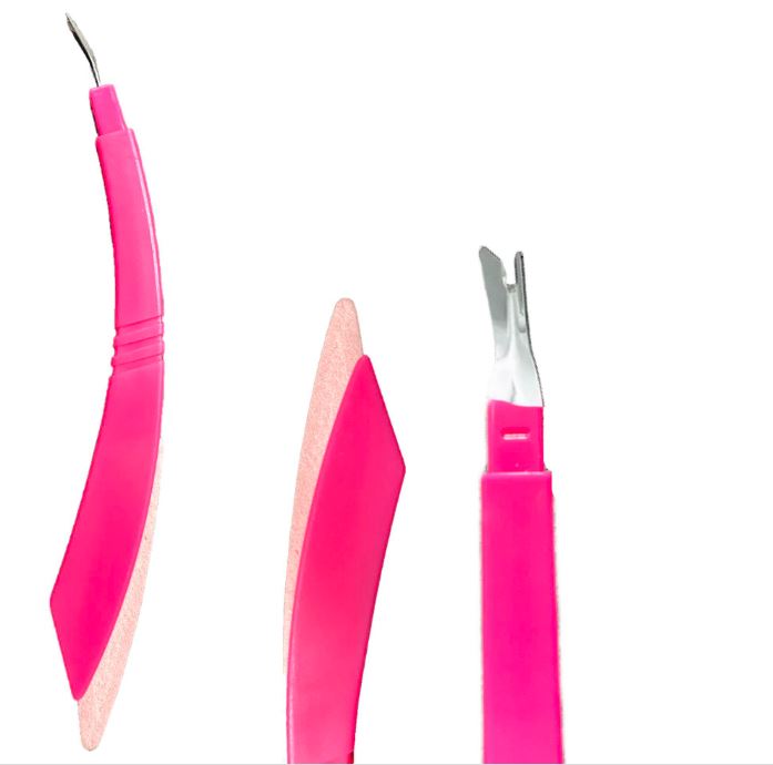 3-in-1 LA Cross Cuticle & Nail Groomer – Cuticle Remover + Nail Stone + Nail Shaper | Professional Dead Skin Cleaner | Pink Manicure Tool for Home & Salon Use