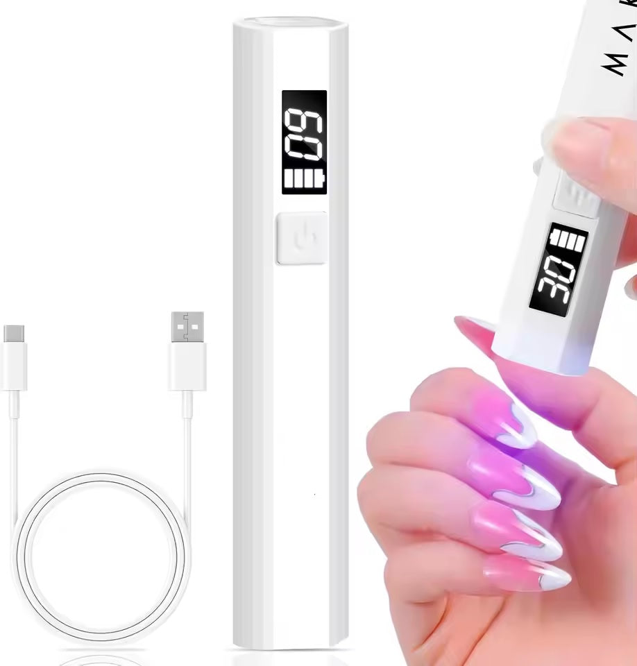 Portable USB Rechargeable UV/LED Nail Lamp – Mini Handheld Flash-Cure Light with LCD Timer (30s / 60s) – Ideal for Gel Polish, Nail Glue & Press-On Nails – Home & Travel Manicure