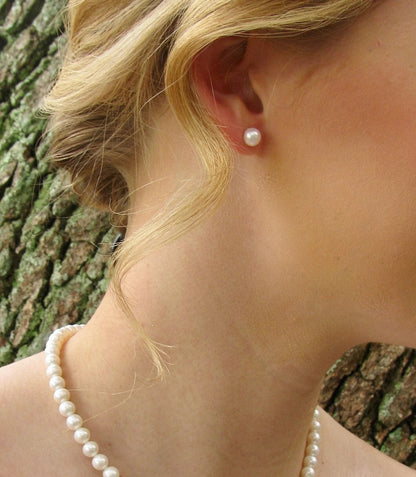 White Freshwater Pearl Stud Earrings 10mm for Women &amp; Girls – Elegant Fashion Jewelry