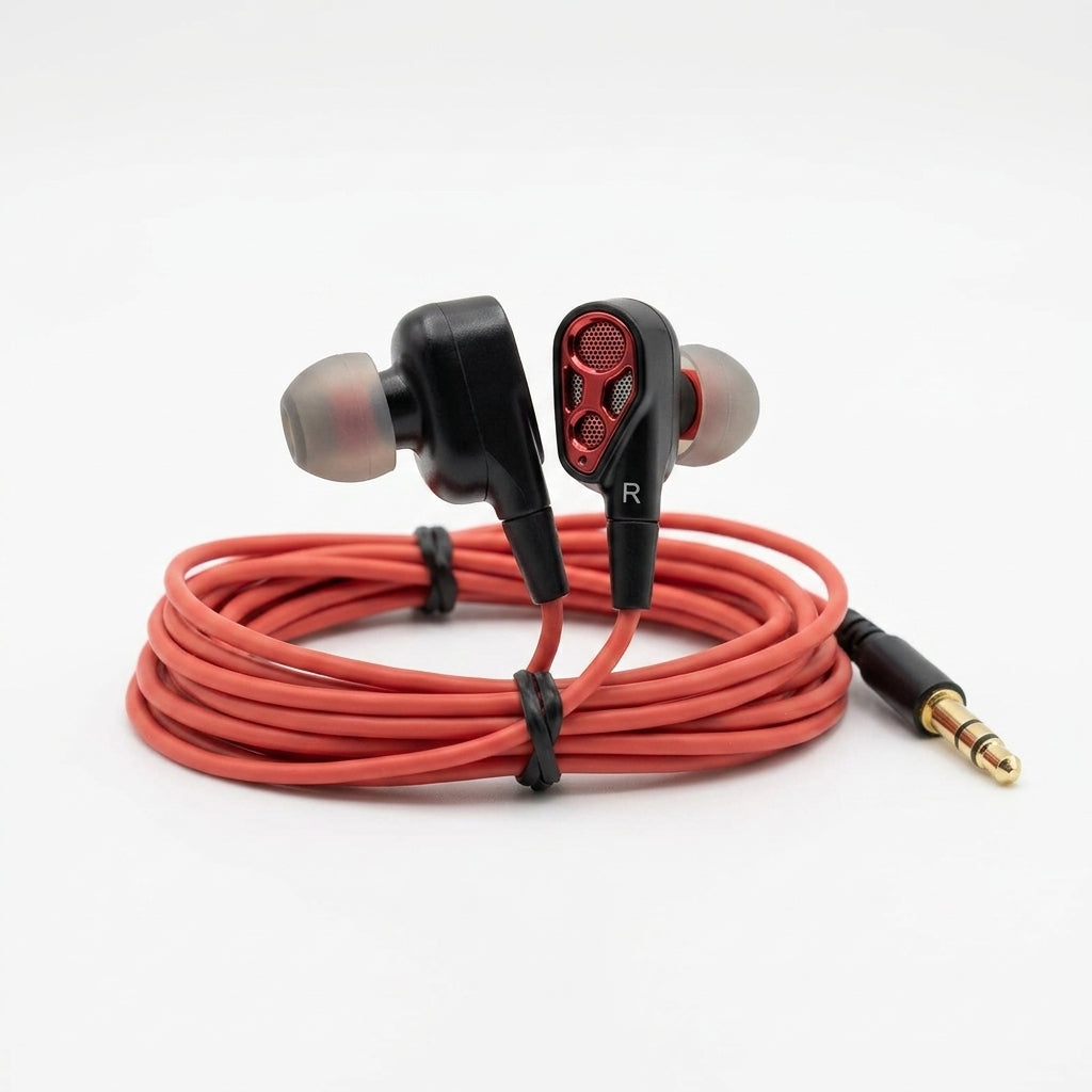Dual Driver Gaming Earphones with Mic | Super Bass Red Cable 3.5mm (TOPK Orignal) - Pakistan