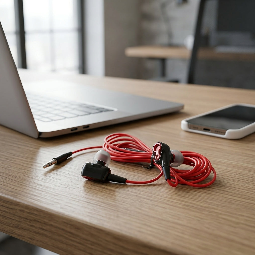 Dual Driver Gaming Earphones with Mic | Super Bass Red Cable 3.5mm (TOPK Orignal) - Pakistan