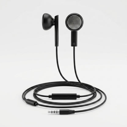 HTC Wired Earphones with Mic | Flat Earbud 3.5mm Jack Black - Pakistan