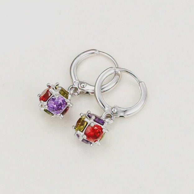 ✨ Elegant Multicolor Crystal Hoop Earrings  Silver-Tone | Premium Finish | Lightweight & Stylish