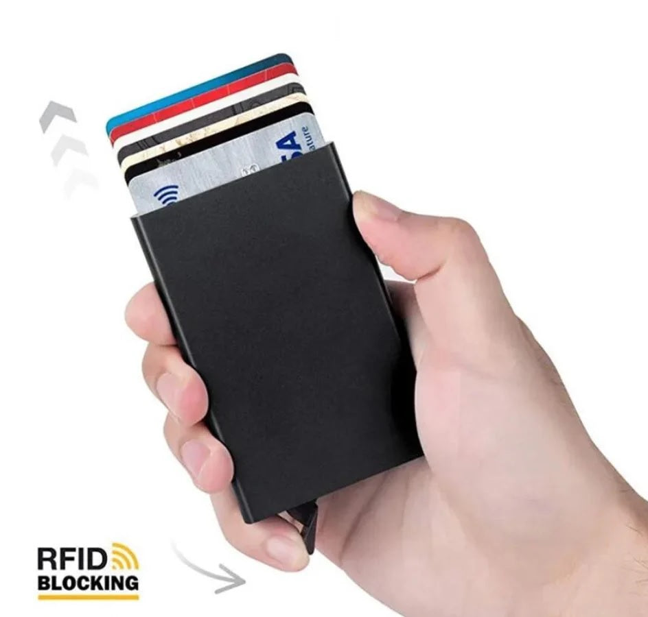 ⭐ Automatic Aluminium RFID Card Holder – Slim Metal Wallet for Bank & ID Cards