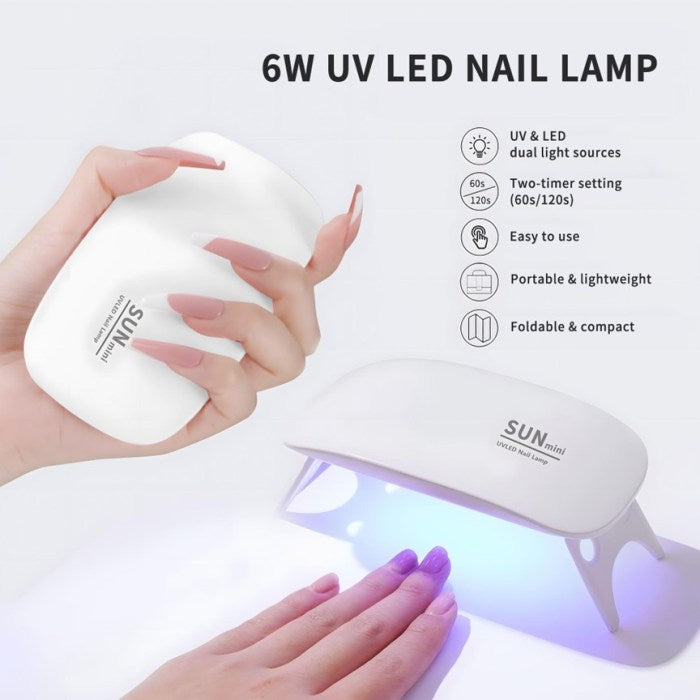 SUNmini 6W LED UV Nail Dryer Curing Lamp Light Portable Quick Drying Manicure/Pedicure UV LAMP with USB (White)