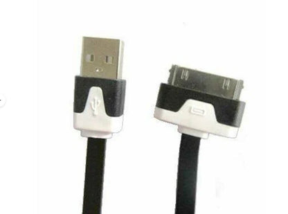 30-Pin USB Charging Cable for iPhone 4 / 4S – Flat Design Fast Sync & Charge Cable (Black, Durable Data Cable)