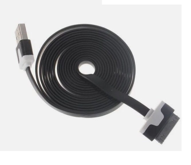 30-Pin USB Charging Cable for iPhone 4 / 4S – Flat Design Fast Sync & Charge Cable (Black, Durable Data Cable)