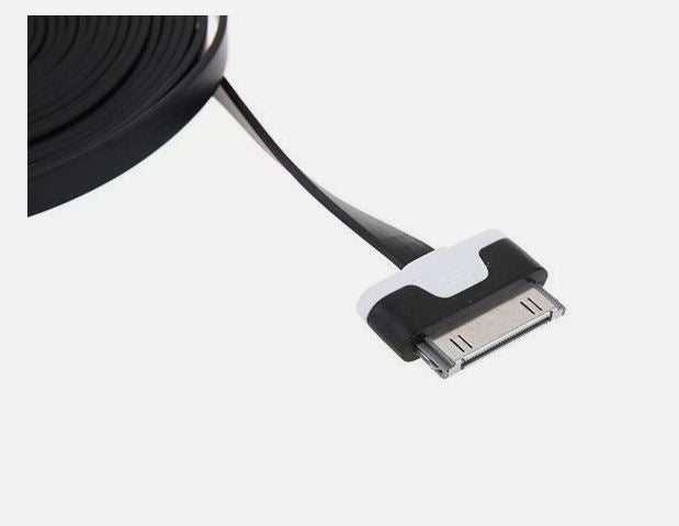30-Pin USB Charging Cable for iPhone 4 / 4S – Flat Design Fast Sync & Charge Cable (Black, Durable Data Cable)
