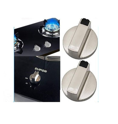 2 Pcs Universal Gas Stove Cooker Knobs – Zinc Alloy 6mm Oven Control Knobs, Silver Rotary Switch Replacement with Adapter for Gas Stove & Oven