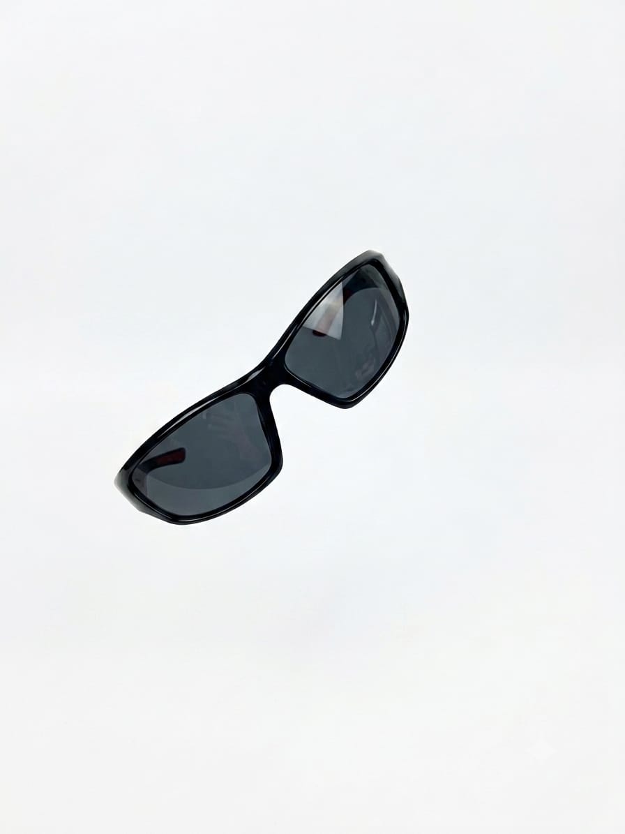 stylish sunglasses with metallic bracket on white background