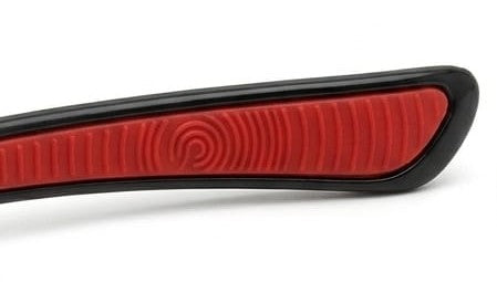stylish sunglasses with red rectangular light and black border on white background
