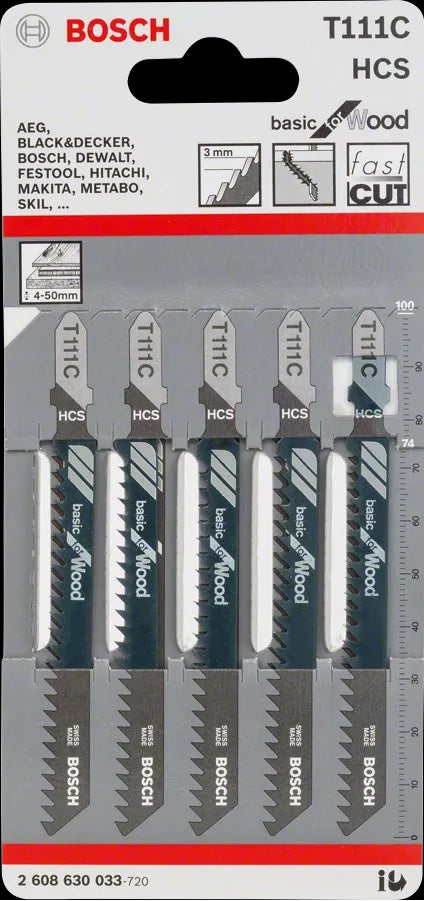 🪚 Bosch T111C HCS Basic Jigsaw Blades – 5-Pack (2608630033)