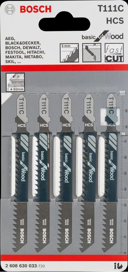🪚 Bosch T111C HCS Basic Jigsaw Blades – 5-Pack (2608630033)