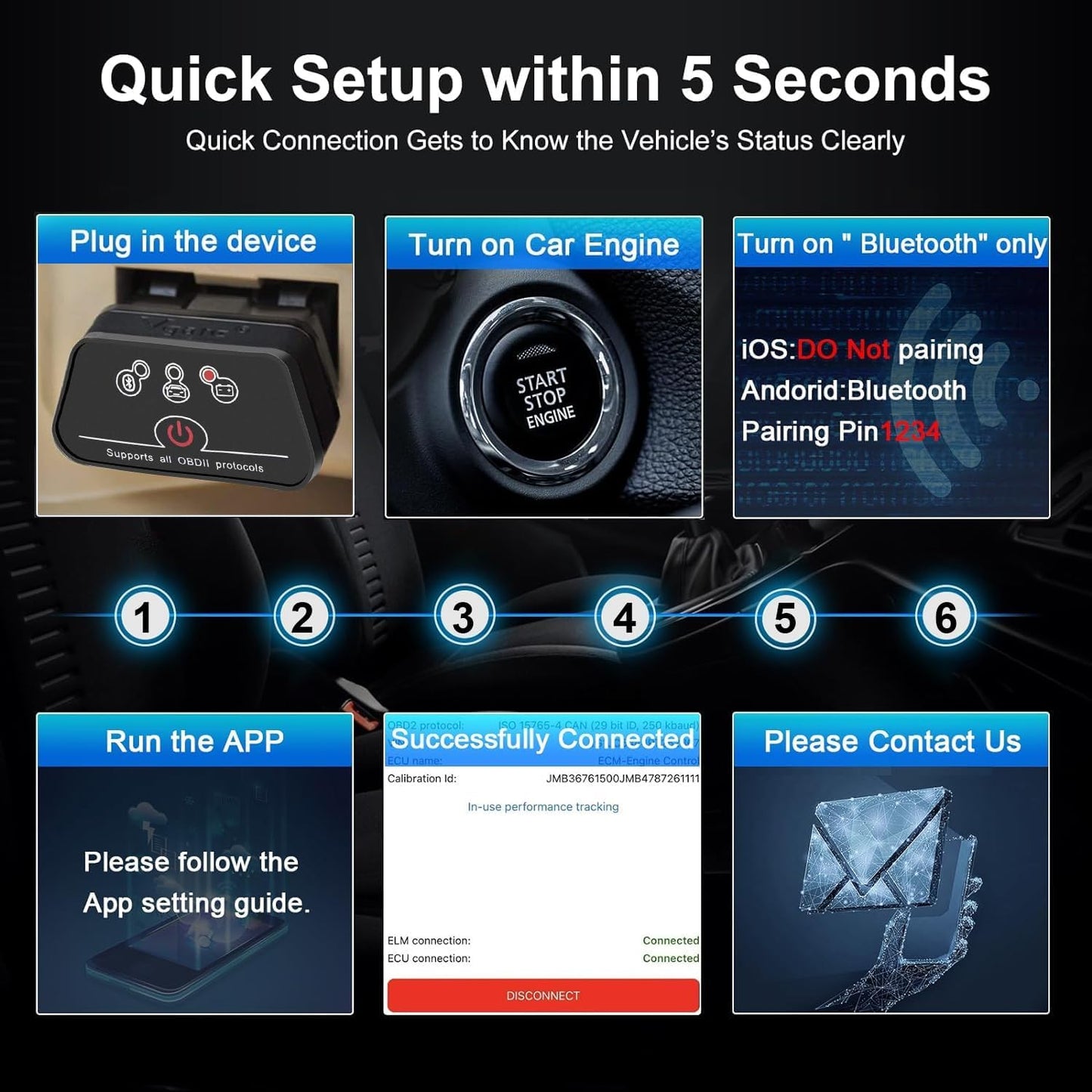 Vgate iCar2 BLE 4.0 OBD2 Bluetooth Adapter ELM327 Scanner Car Diagnostic Tool Engine System Diagnostic Tool for Android/IOS (Black/Orange)