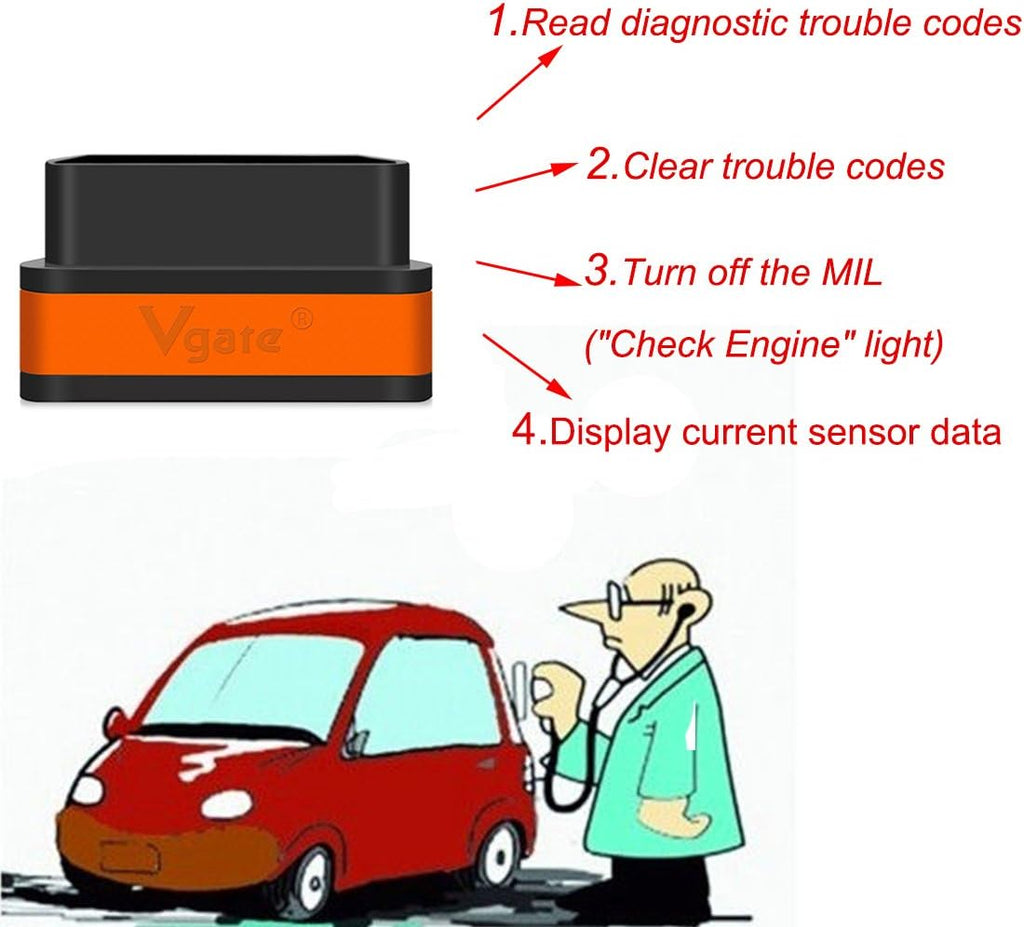Vgate iCar2 BLE 4.0 OBD2 Bluetooth Adapter ELM327 Scanner Car Diagnostic Tool Engine System Diagnostic Tool for Android/IOS (Black/Orange)