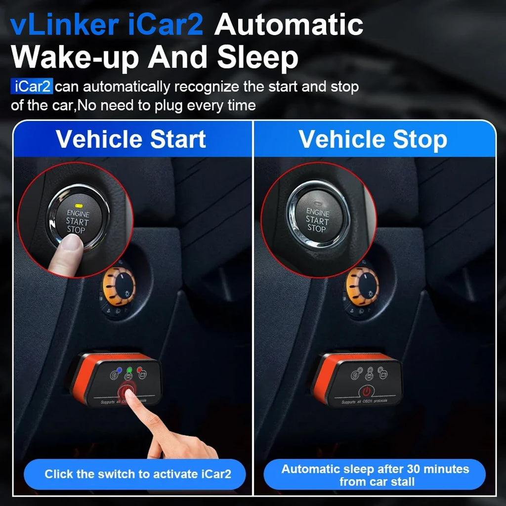 Vgate iCar2 BLE 4.0 OBD2 Bluetooth Adapter ELM327 Scanner Car Diagnostic Tool Engine System Diagnostic Tool for Android/IOS (Black/Orange)